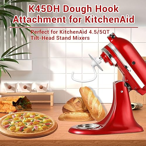 Miniatura 3 de K45DH - Gancho para masa KitchenAid de 4.55 cuartos de galón con cabezal inclinable, gancho de masa de pizza para pan, reemplazo para batidoras de