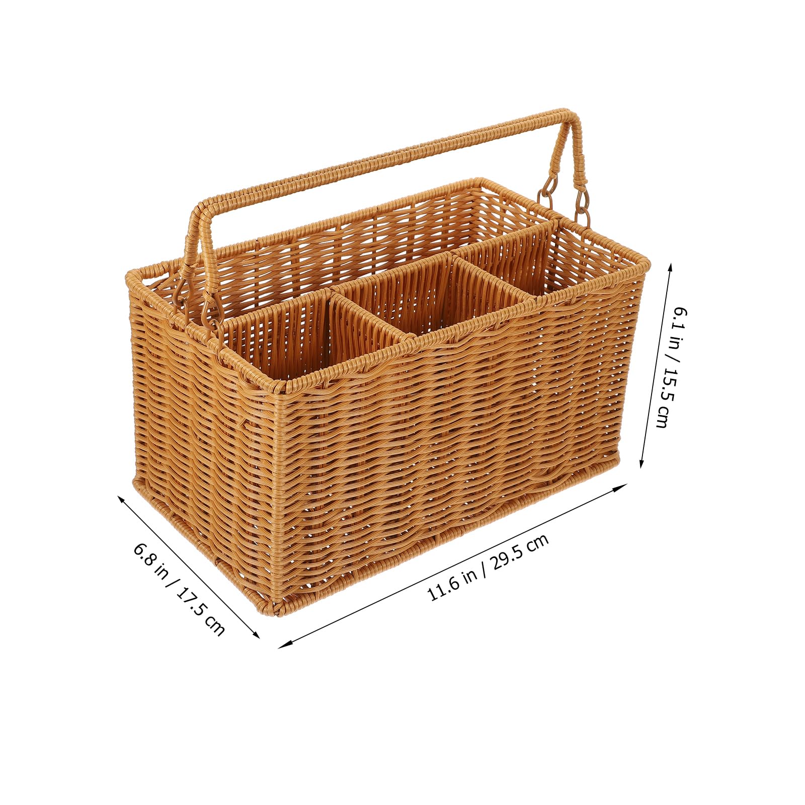 TOPBATHY Cesta Organizadora De Cubiertos De Imitación De Mimbre Con Asa 11.6X6.9X6.1 Pulgadas Para Cocina Y Picnic Estilo Rústico Con Compartimentos Separados
