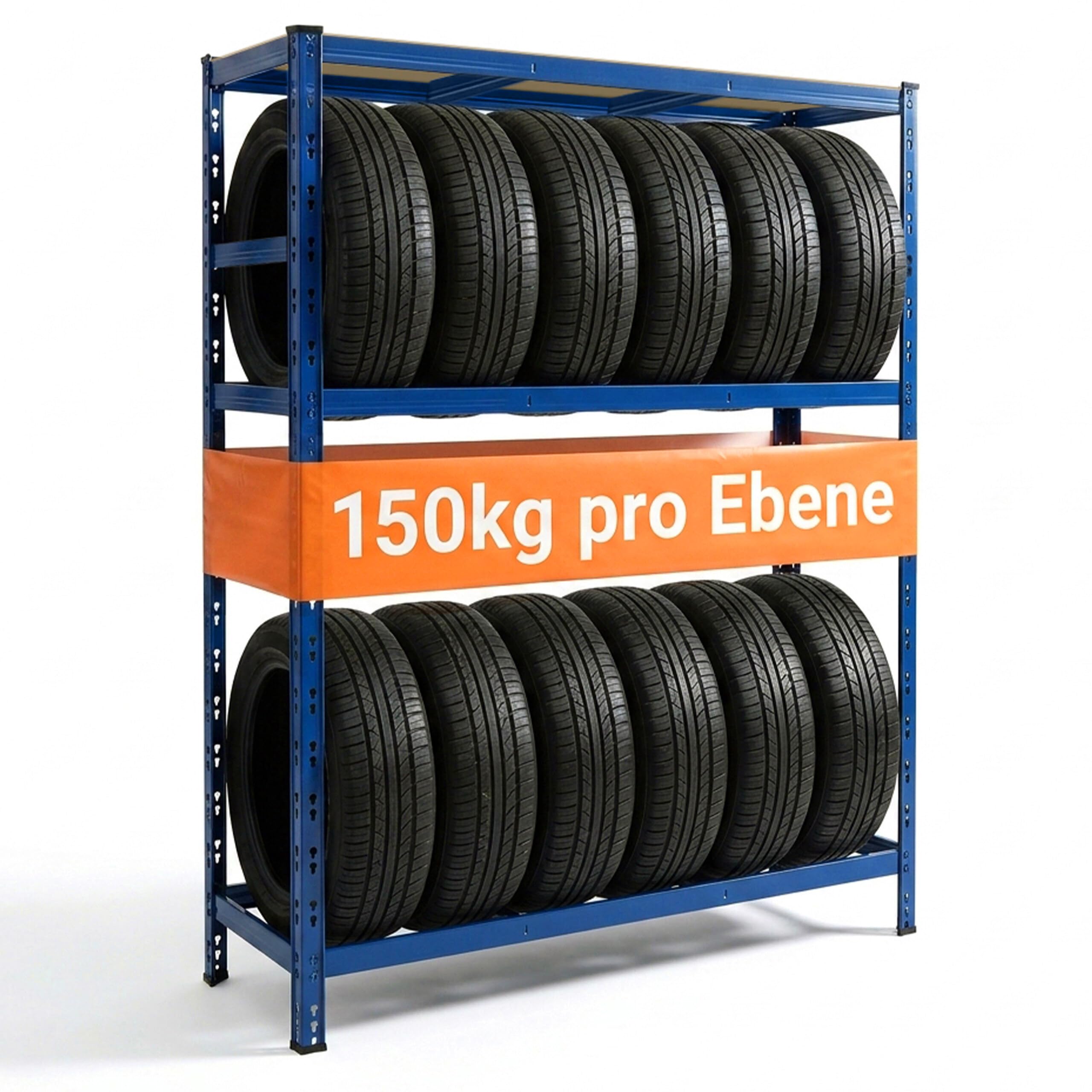 Relaxdays Reifenregal für 12 Reifen, HxBxT 180 x 120 x 40 cm, 450 kg, Stahl, Stecksystem, Reifenlager Werkstatt, blau