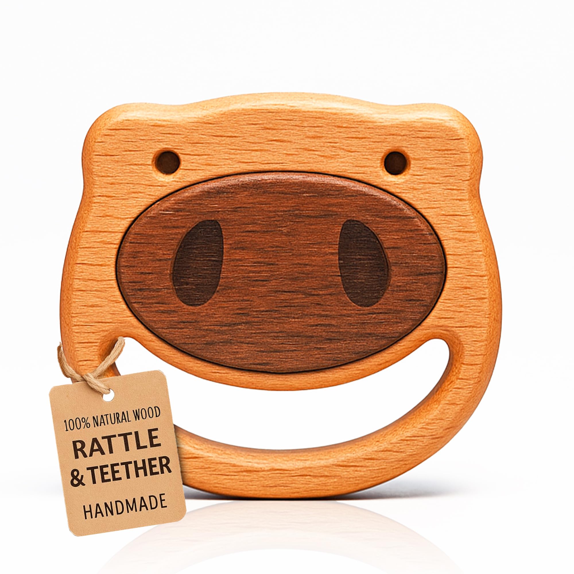 HippoToys Handmade Montessori Wooden Baby Rattle, Natural Wooden Sensory & Teething Toy for 0–6 and 6–12 Months, Newborn Gift for Baby Boys and Girls