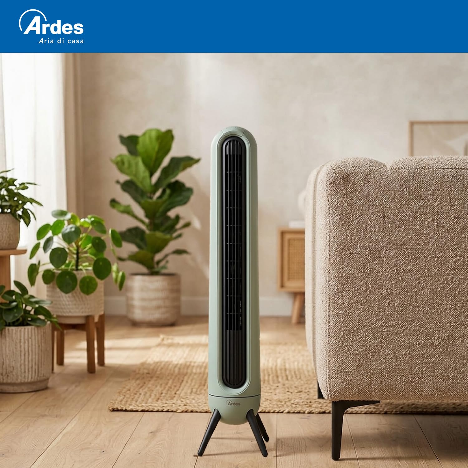 ARDES - ROCKET Ventilateur tour à hauteur variable numérique - Ventilateur vertical 3 vitesses avec 2 jeux de pieds interchangeables pour double hauteur - Télécommande + minuterie 9 h et poignée