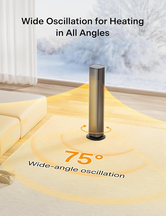 PELONIS Space Heater Large Room, 30 Smart Electric Heaters with Thermostat, App & Voice Remote, 4 Heat Settings, ECO Mode, 24H Timer, Oscillating Tower Heaters for indoor use, Bedroom, Office