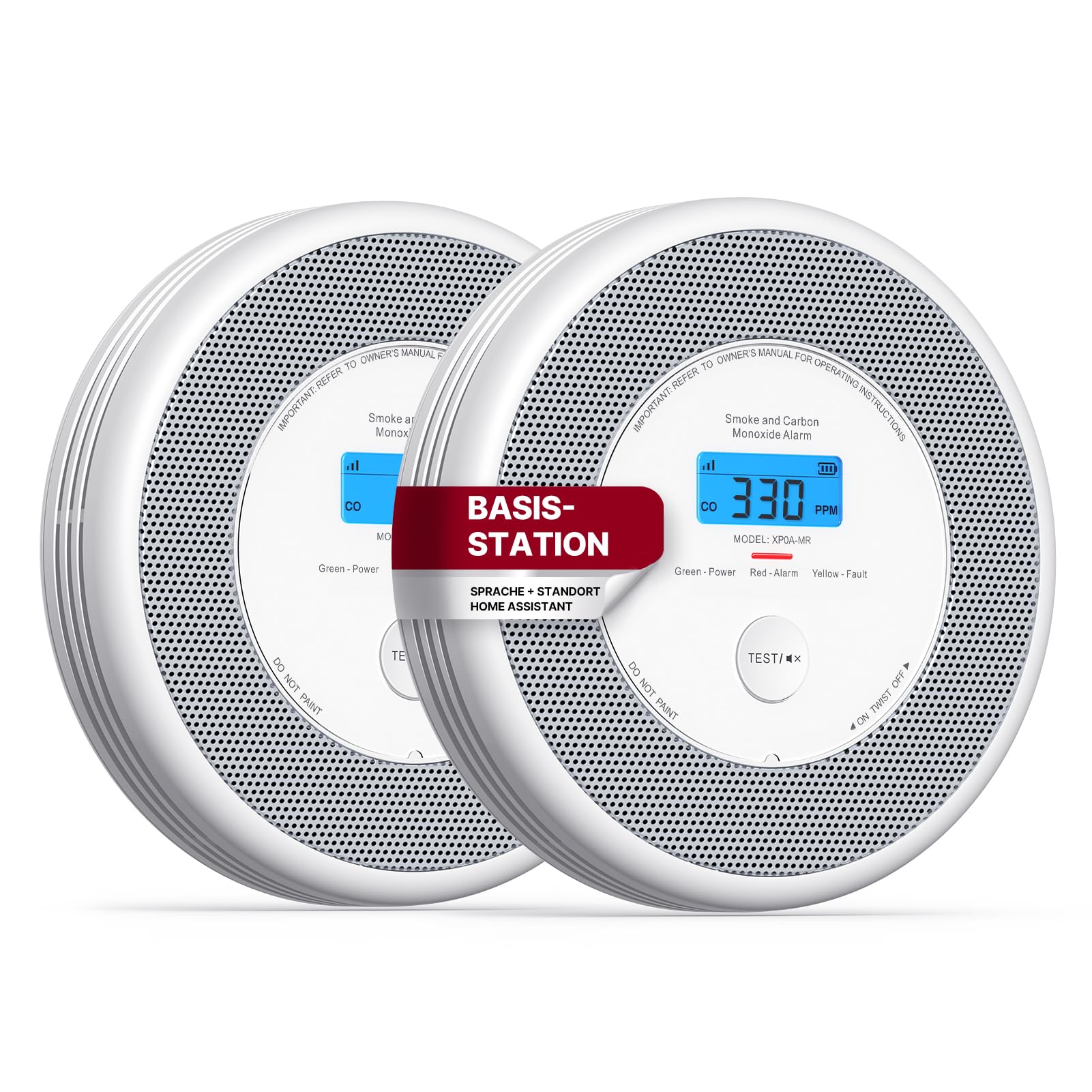 X-Sense Rauch und CO Melder mit Sprachalarm und Standortansage, mit XP0A-MR11 Kits, 30 mm dick ohne SBS50 Basisstation, XP0A-MR, 2 Stück