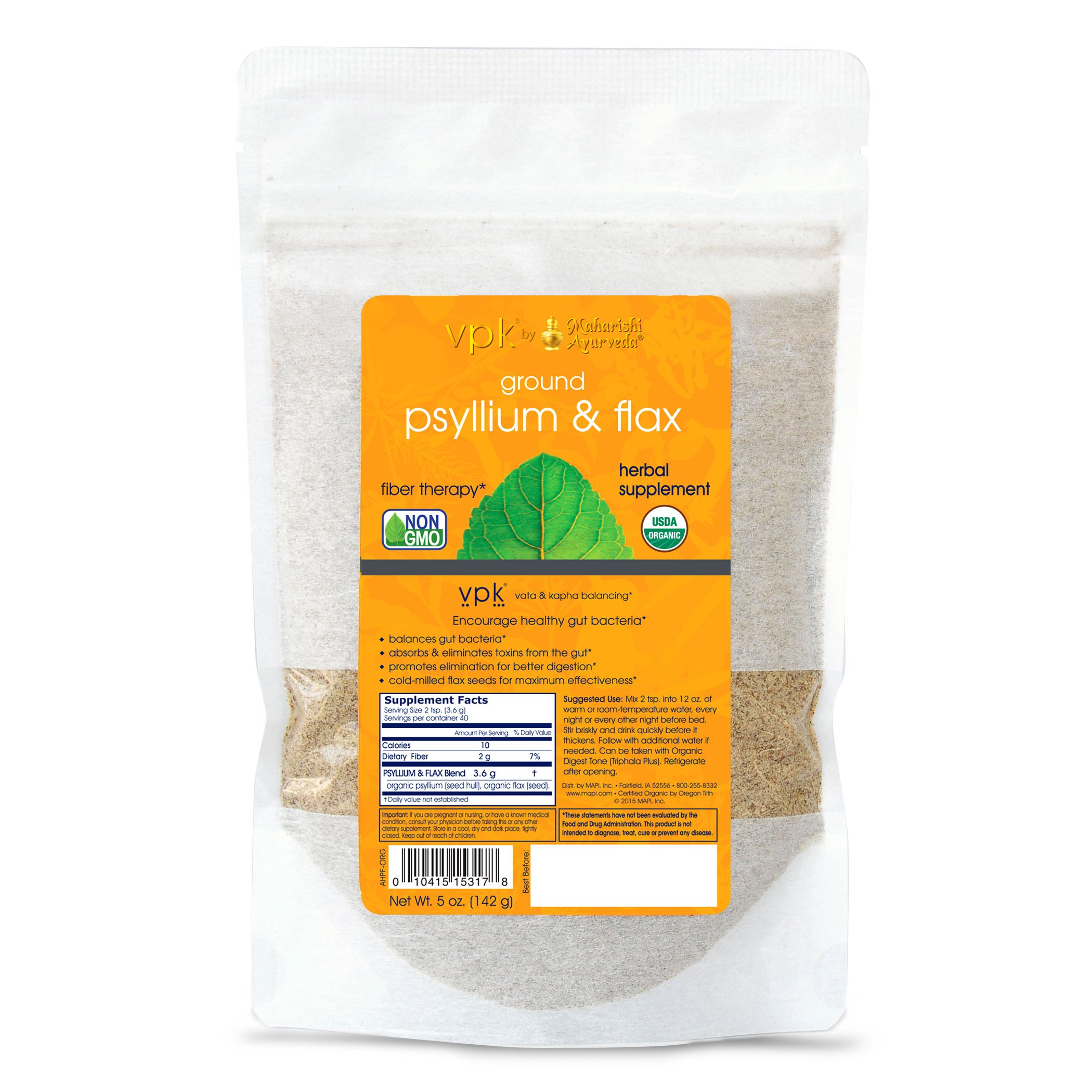 Maharishi Ayurveda - Organic Psyllium & Flax Fiber Therapy Herbal Supplement | Supports Healthy Gut Bacteria & Support Natural Elimination | Fiber Supplementation (5oz-142g)