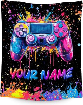 Personalized Blankets for Kids - Cozy Gamer Blanket for Adults - Warm Fleece Throw for Sofa Couch - Custom Name Gifts for Boys & Men - 4 Size Options