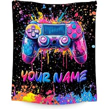 Personalized Blankets for Kids - Cozy Gamer Blanket for Adults - Warm Fleece Throw for Sofa Couch - Custom Name Gifts for Boys &amp; Men - 4 Size Options