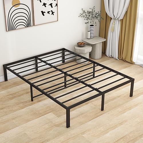Miniatura 5 de JUISSANO Base de cama Queen con plataforma de almacenamiento de 14 pulgadas debajo de la cama, base de colchón de listones de acero, patas de