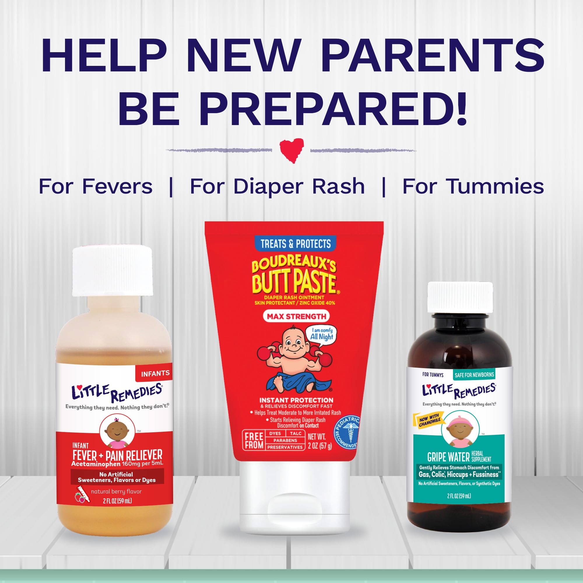 Little Remedies New Baby Essentials Kit with Saline Nasal Spray, Diaper Rash Cream, Gas Relief Drops, Gripe Water & More, Safe for Newborns, Multi-Color view 4