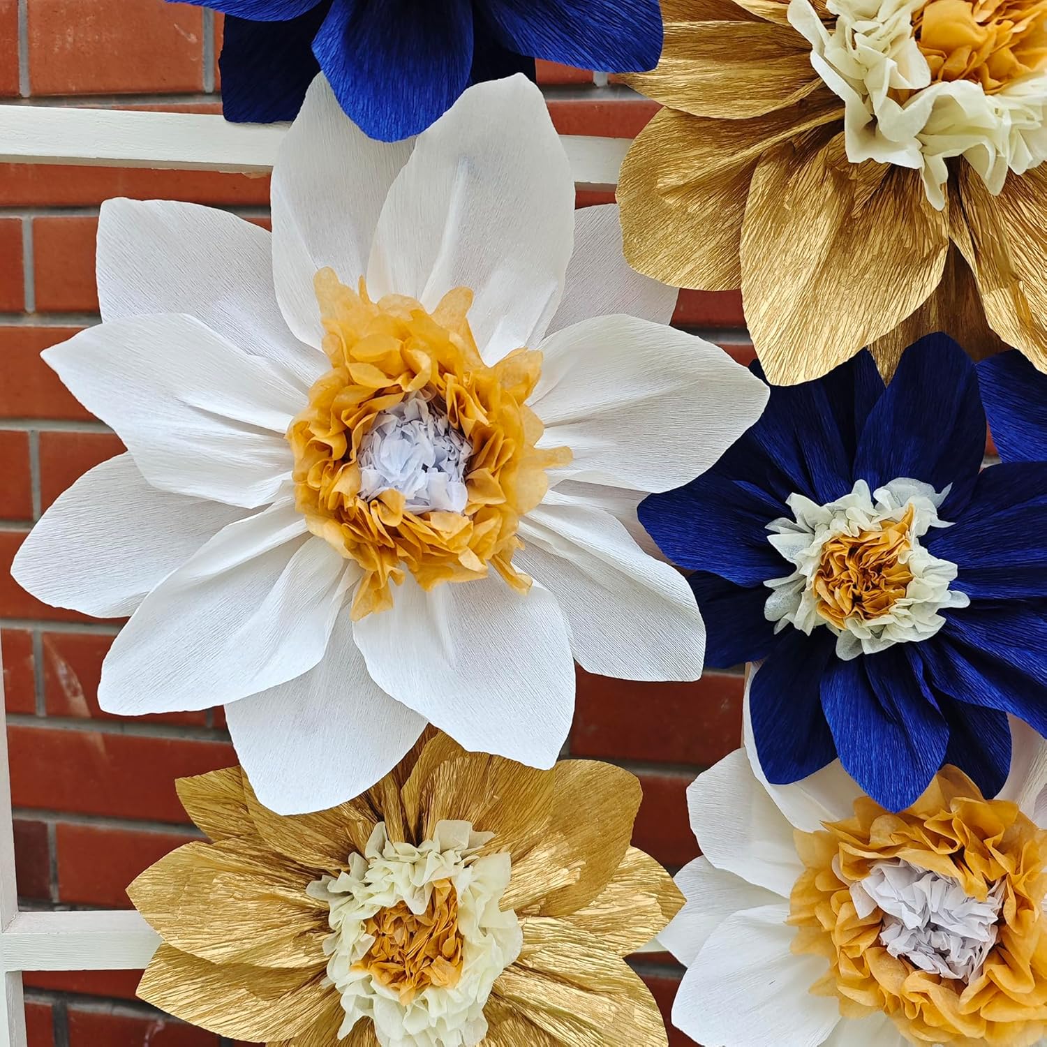 Mybbshower Crepe Paper Flower for Wall Paper Pom Pom Decor Girls Birthday Party Backdrop Baby Shower Nursery Decoration Pack of 9 (Navy Blue Gold) - Image 5