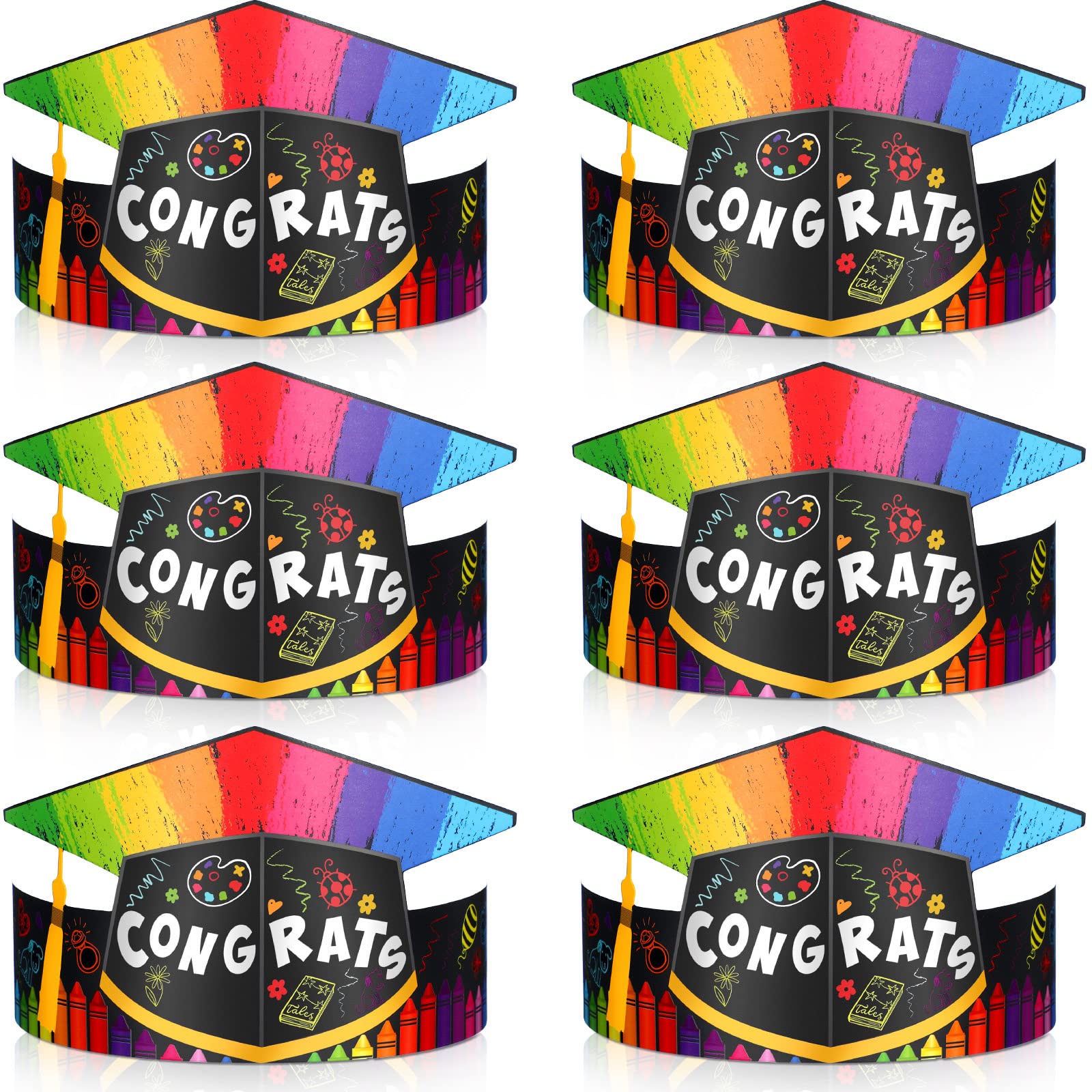Crtiin 36 Pcs Preschool Paper Graduation Crown Kids Adjustable Kindergarten Grad Hats Caps Tassels 2025(Stylish Style)