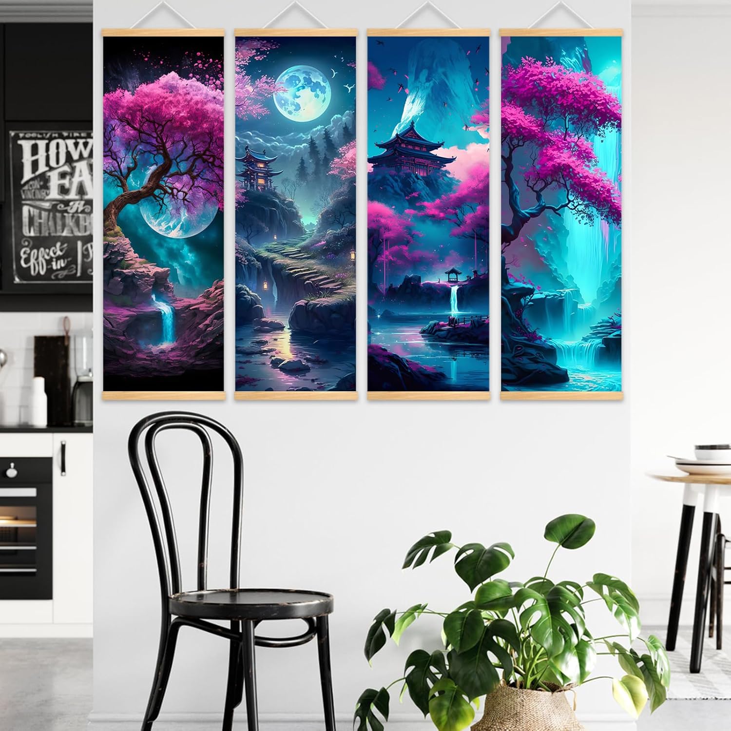 Pennimor 4PCS Japanese Wall Art Set, 15.8x47.2in Japan Landscape Canvas Wall Scrolls Printing, Asian Wall Decor for Bedroom, Living Room, Bathroom, Japanese Painting Hanging Posters