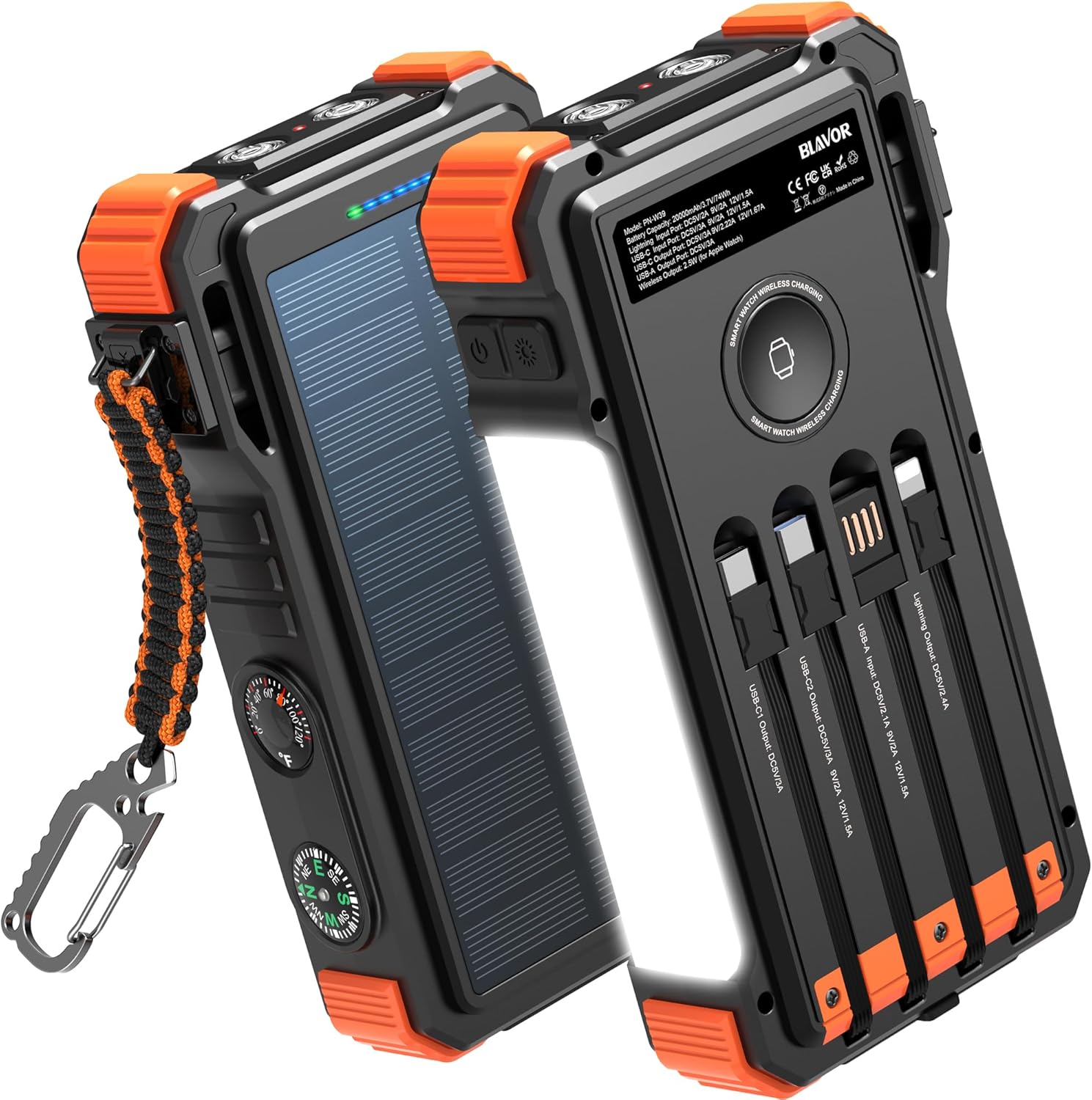 BLAVOR Solar Power Bank 20000mAh Built-in Cables