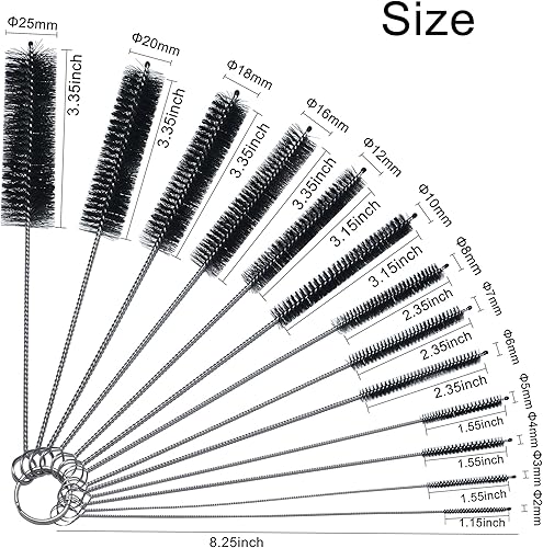 Miniatura 2 de Cepillos de limpieza de botellas, juego de cepillos de tubo de nailon de 8 pulgadas, kit de cepillos limpiador para limpieza de laboratorio,