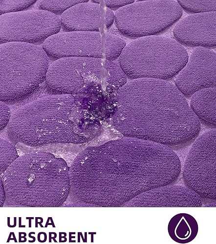 Miniatura 3 de YIHOUSE Tapete de baño de espuma viscoelástica, adoquines, súper absorbente de agua, lavable a máquina (20 x 32 pulgadas, berenjena)