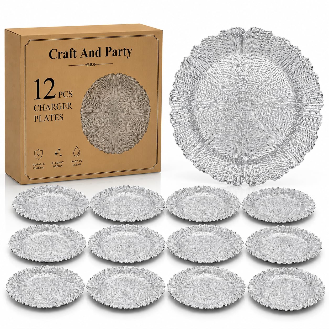 Evershine Silver Charger Plates - Set of 6 Floral Reef Design -10 Evershine Silver Charger Plates - Set of 6 Floral Reef Design -10