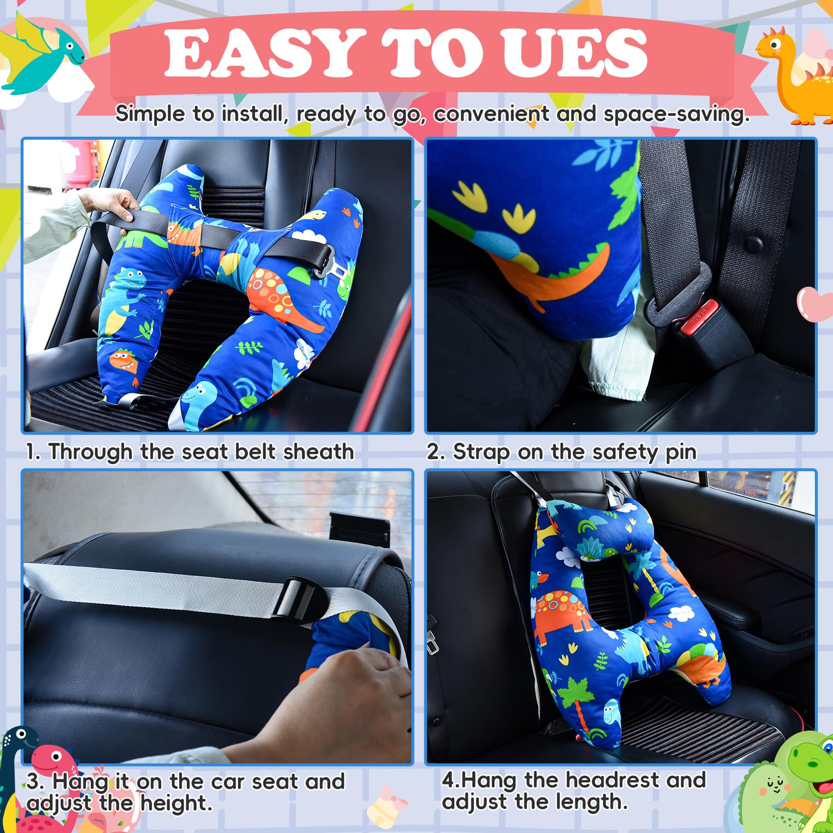 Cojín de viaje para niños en coche, cojín para niños en forma de H, cojín de viaje lavable y cómodo para dormir en el coche, cojín cervical para niños en viajes largos