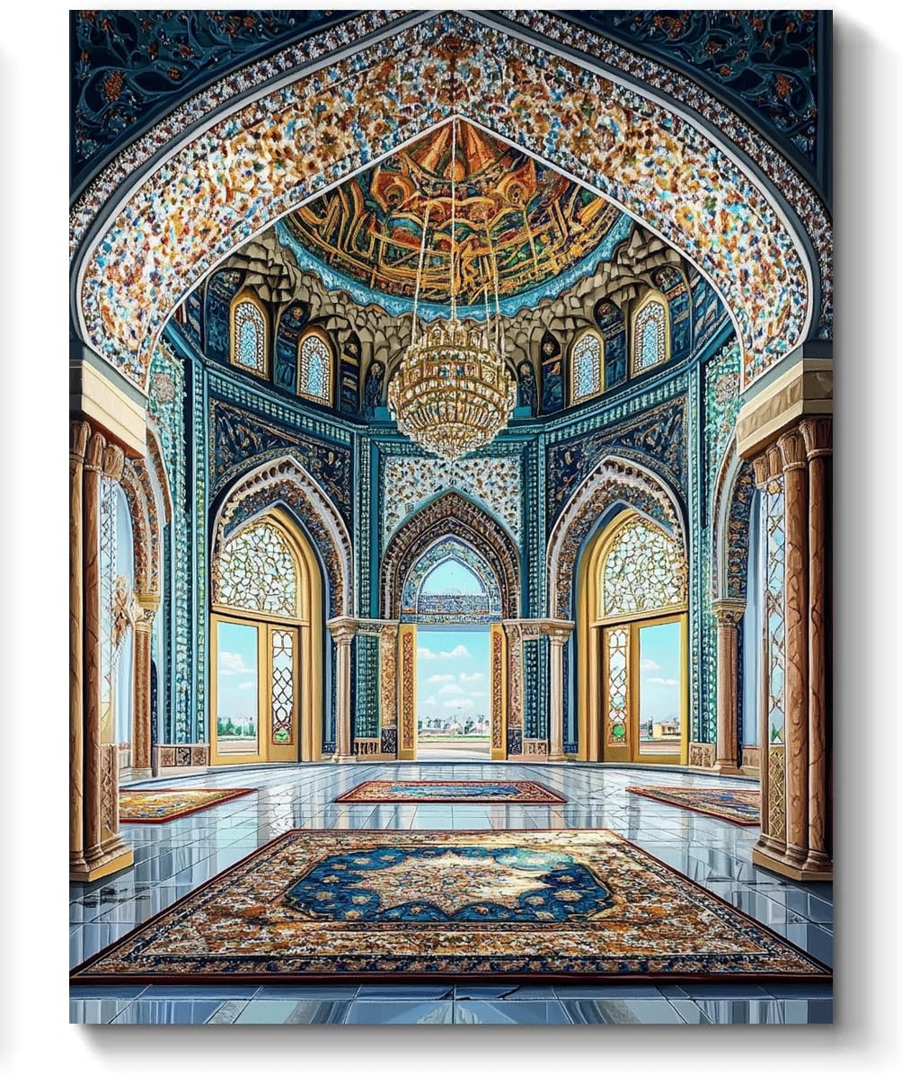Muslim Religion Mosque Paint by Numbers Kit for Adults, 16"x20" Canvas Painting Kit for Beginners, Modern Aesthetic DIY Paint by Number on Canvas for Home Wall Decor B877