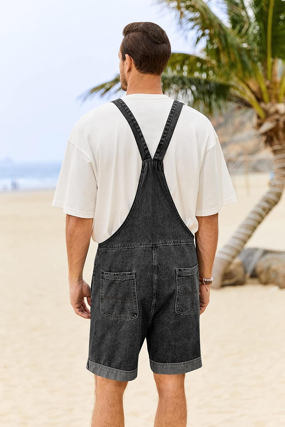Karlywindow Mens Denim Bib Overall Shorts Loose Fit Summer Walk Shorts Above Knee Length Shortalls Jumpsuit Rompers - Image 3