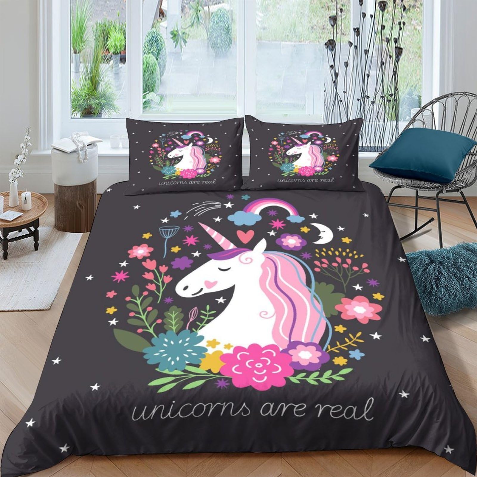Ctjqhvkz Style-3 3D Printed Unicorn Floral Fitted Sheet Microfiber Soft Dark Fantasy Bed Cover For Bedroom Guest Room Dorm Decor Single（135X200cm）