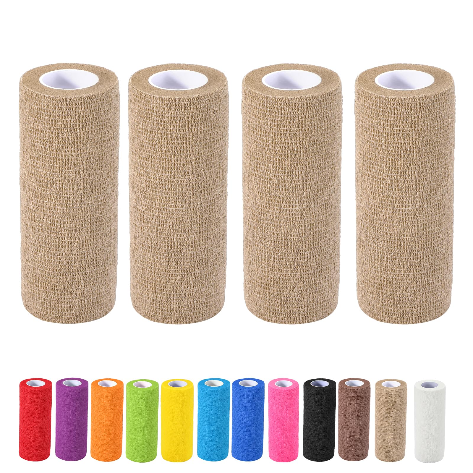 4 Pack Self Adhesive Bandage Wrap, 6 ln x 5 Yards Vet Wrap Tape, Skin
