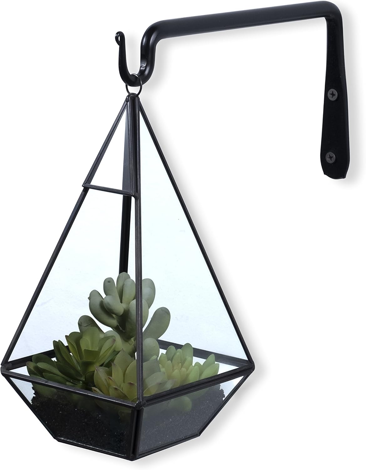 Durable Forged Wrought Iron Wall Mountable 10 Inch Bracket with Curved Hook for Planters Lanterns and Bird Feeders Black