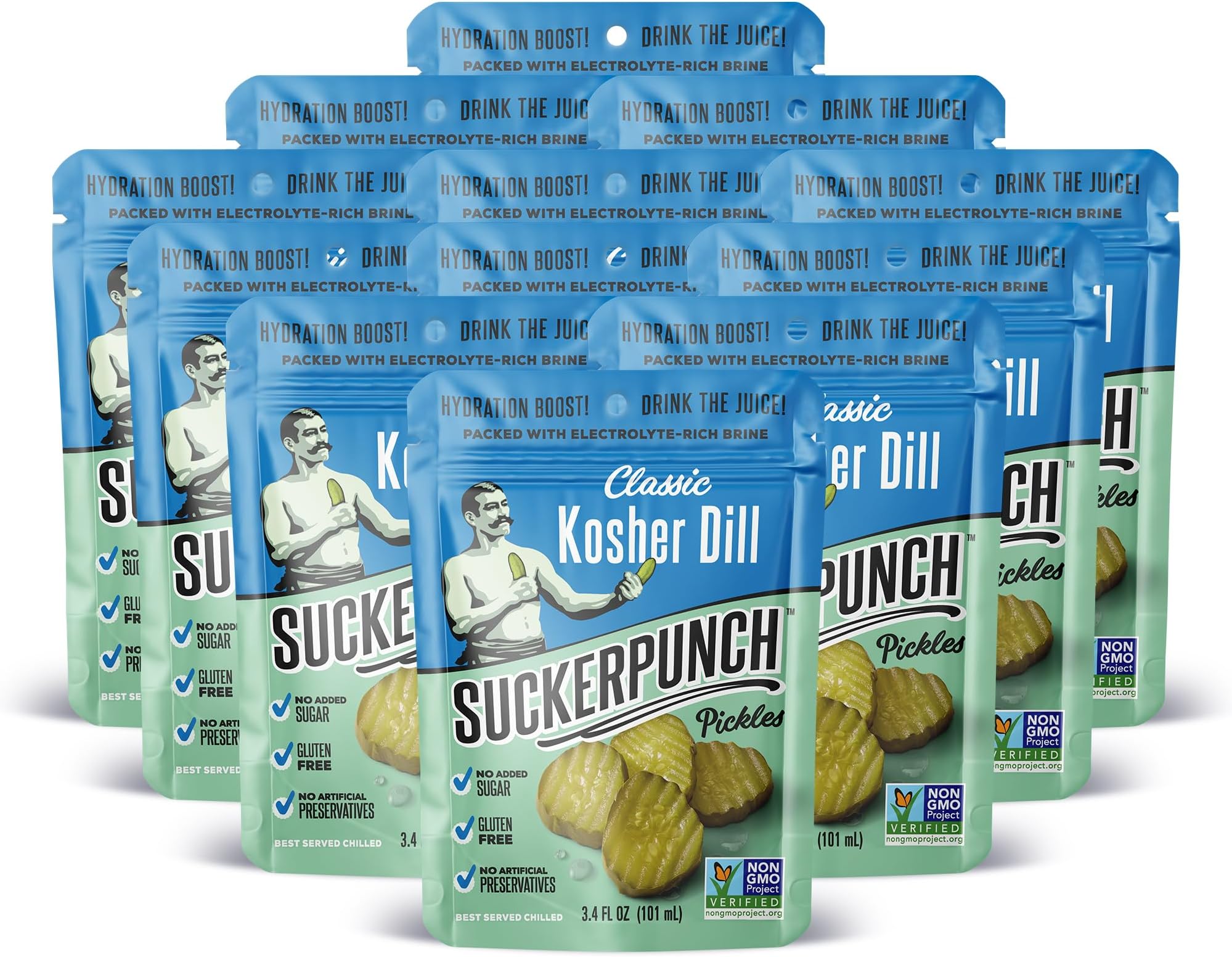 Pickles in a Pouch, Gluten Free, Kosher, Sugar Free, Low Calorie, Keto, Vegan, Non-GMO, Ready to Eat, On-the-Go, 3.4 Oz Single Serve Pouches (Classic Dill)