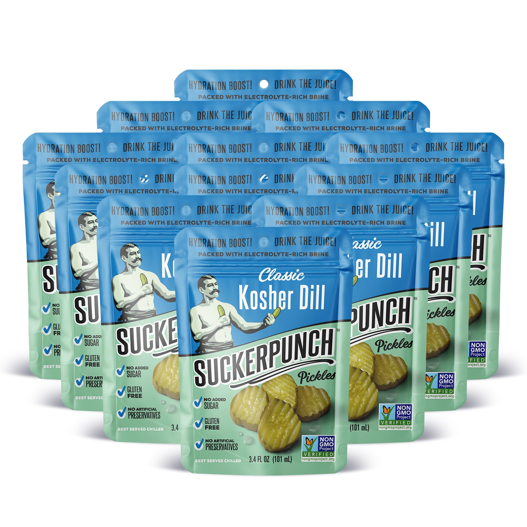 SuckerPunch Pickles in a Pouch, Classic Dill, 3.4oz, Low Calorie