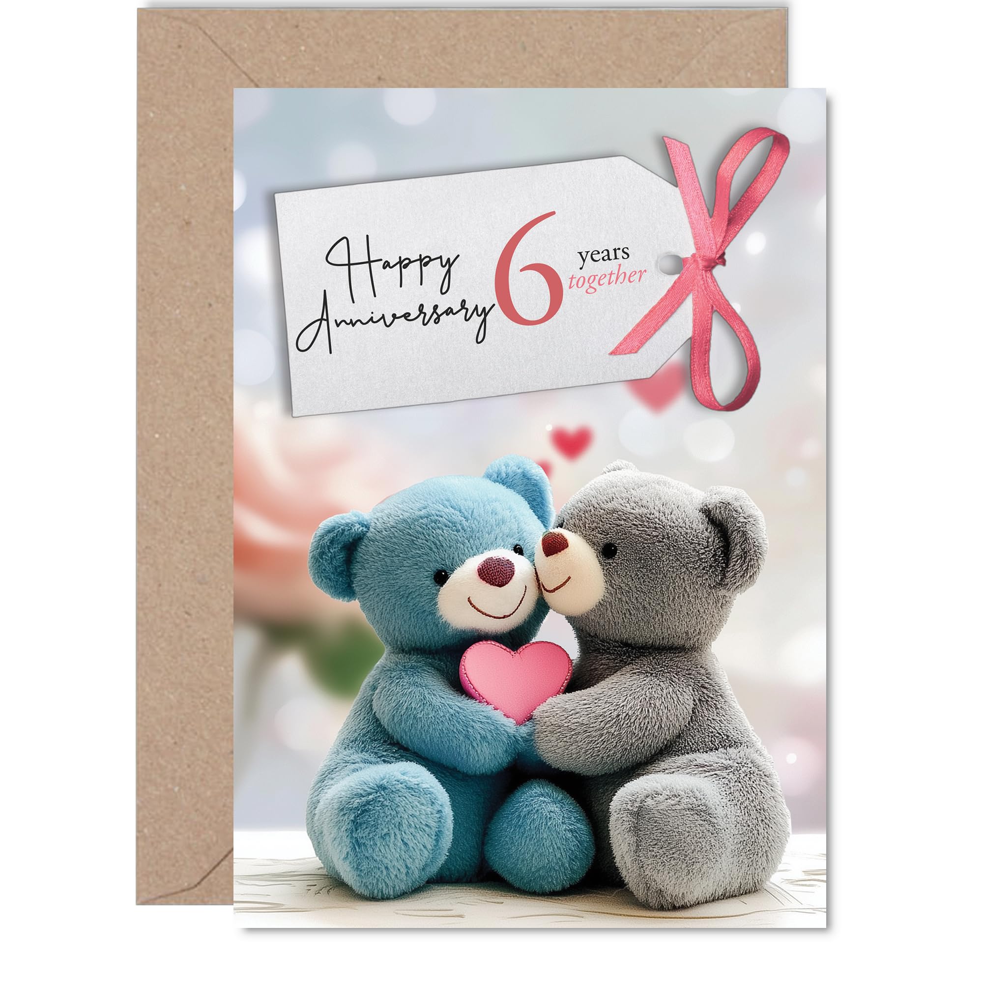 6th Anniversary Card for Men Women - Bears in Love - Happy 6 Year Anniversary Card for Companion Boyfriend Girlfriend Partner, 5x7 Inch Wedding Anniversaries Greeting Cards