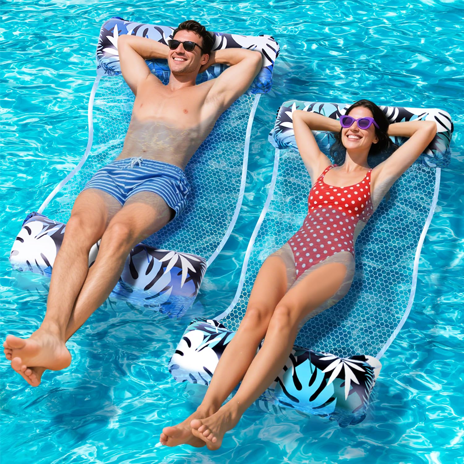 Orifinter Pool Inflatable, 2 Pack XL Inflatable Pool Floats, 4 IN 1 Swimming Pool Floats Hammock