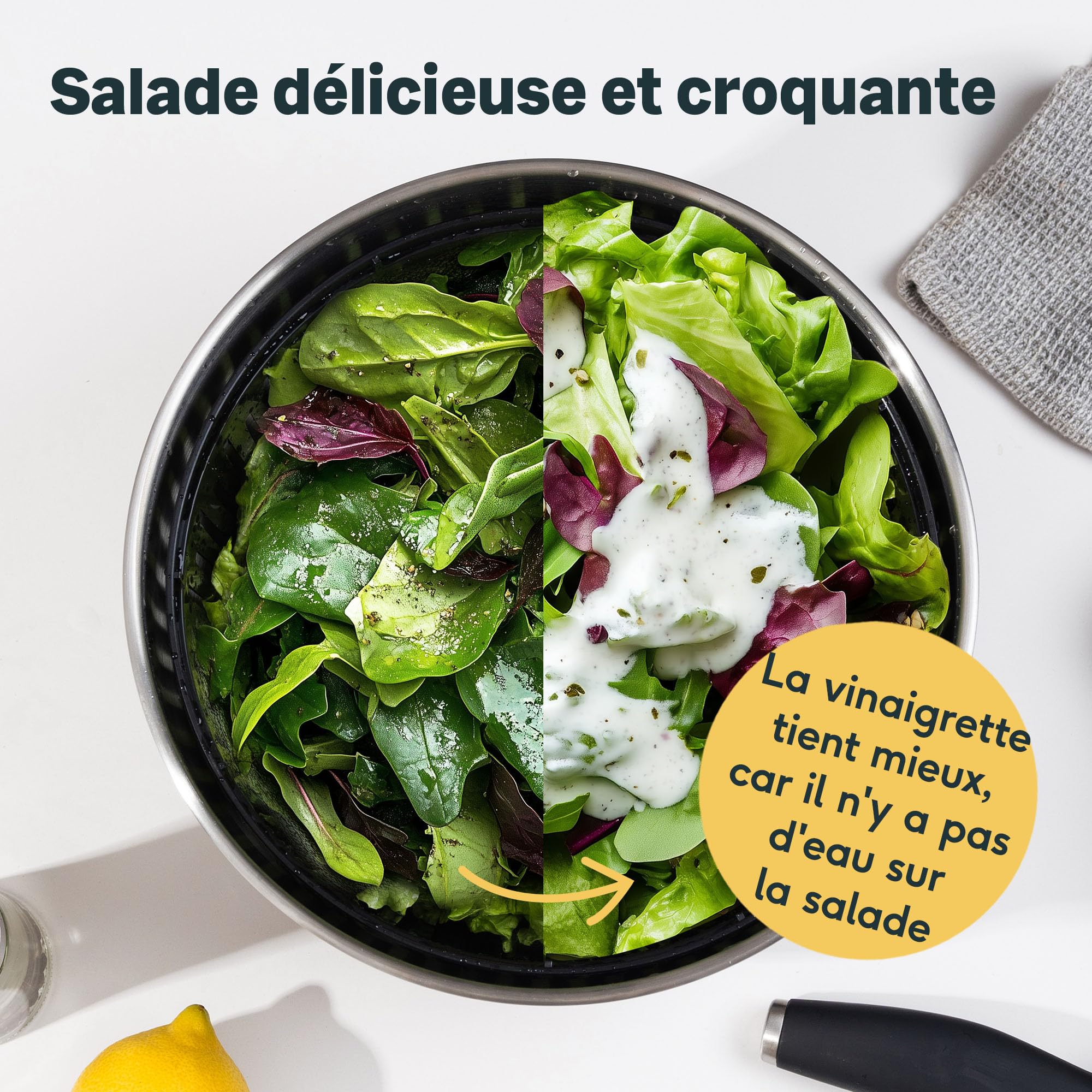 SILBERTHAL Essoreuse à Salade en Acier Inoxydable avec Couvercle de 4,5 l et Fond antidérapant – Spinner à Salade avec manivelle et Bouton d'arrêt – sans BPA et Passe au Lave-Vaisselle