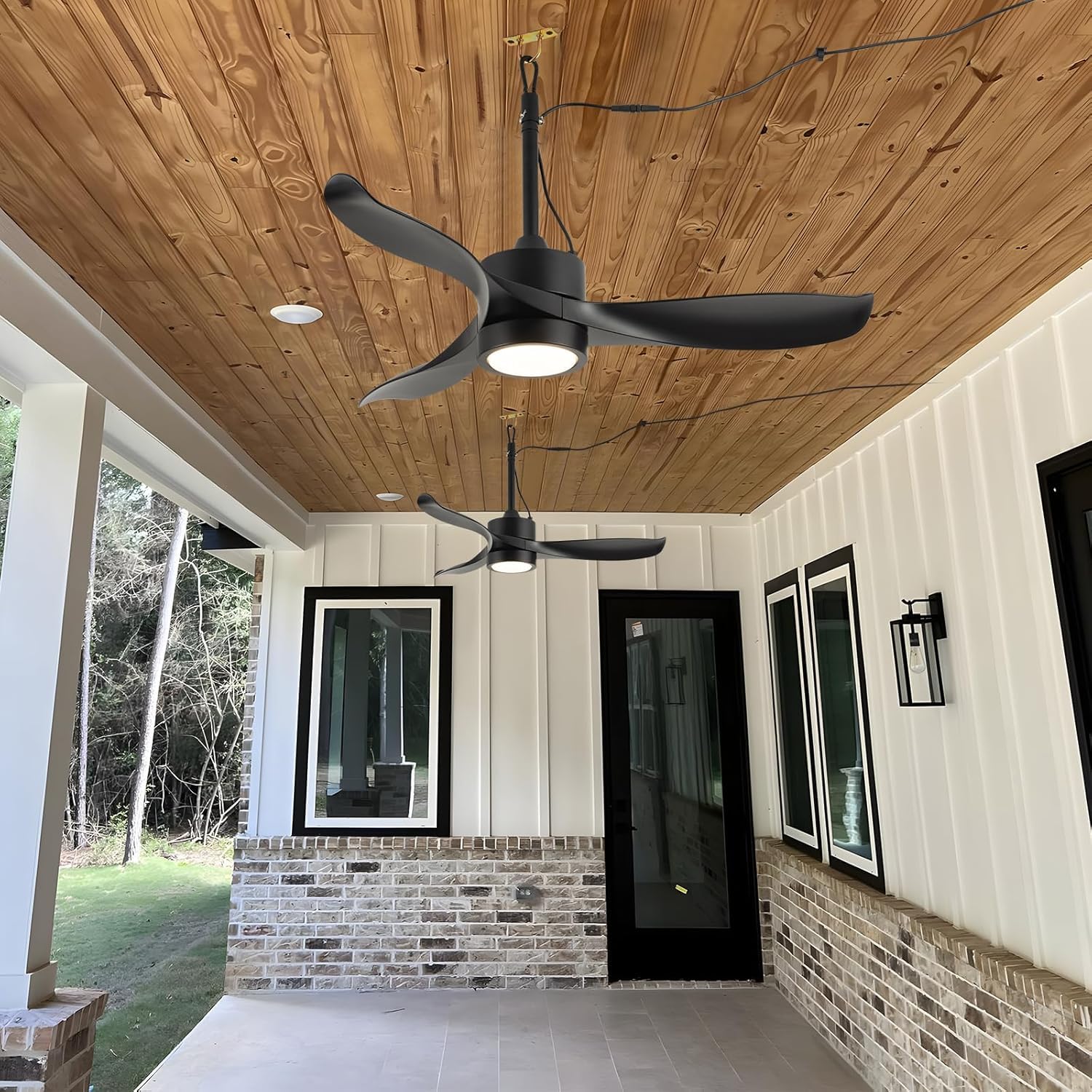 106CM Outdoor Deckenventilator mit Beleuchtung und Fernbedienung IP65 Wasserdicht Deckenleuchte mit Ventilator LED Dimmbar Lampe mit Ventilator Leise 6 Gang Fan Deckenlampe für Außen Balkon Garten