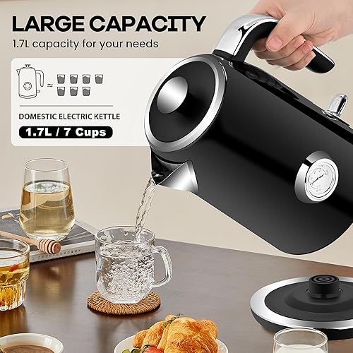 Miniatura 4 de PUKOMC Electric Kettle, 1.7L Stainless Steel Tea Kettle with Temperature Gauge, 1500W Water Boiler with LED Light, BPA-Free, Auto Shut-Off and