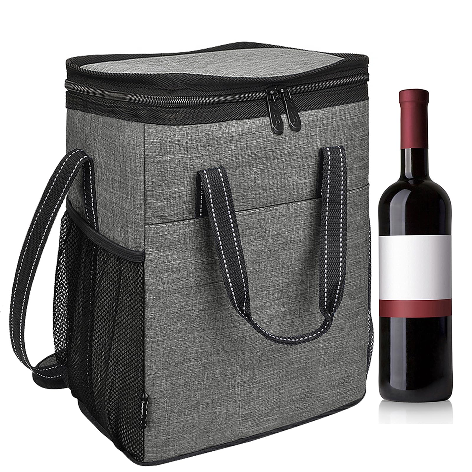 Kato Tirrinia Borsa termica per 6 bottiglie di vino, frigo, picnic e campeggio, grigio