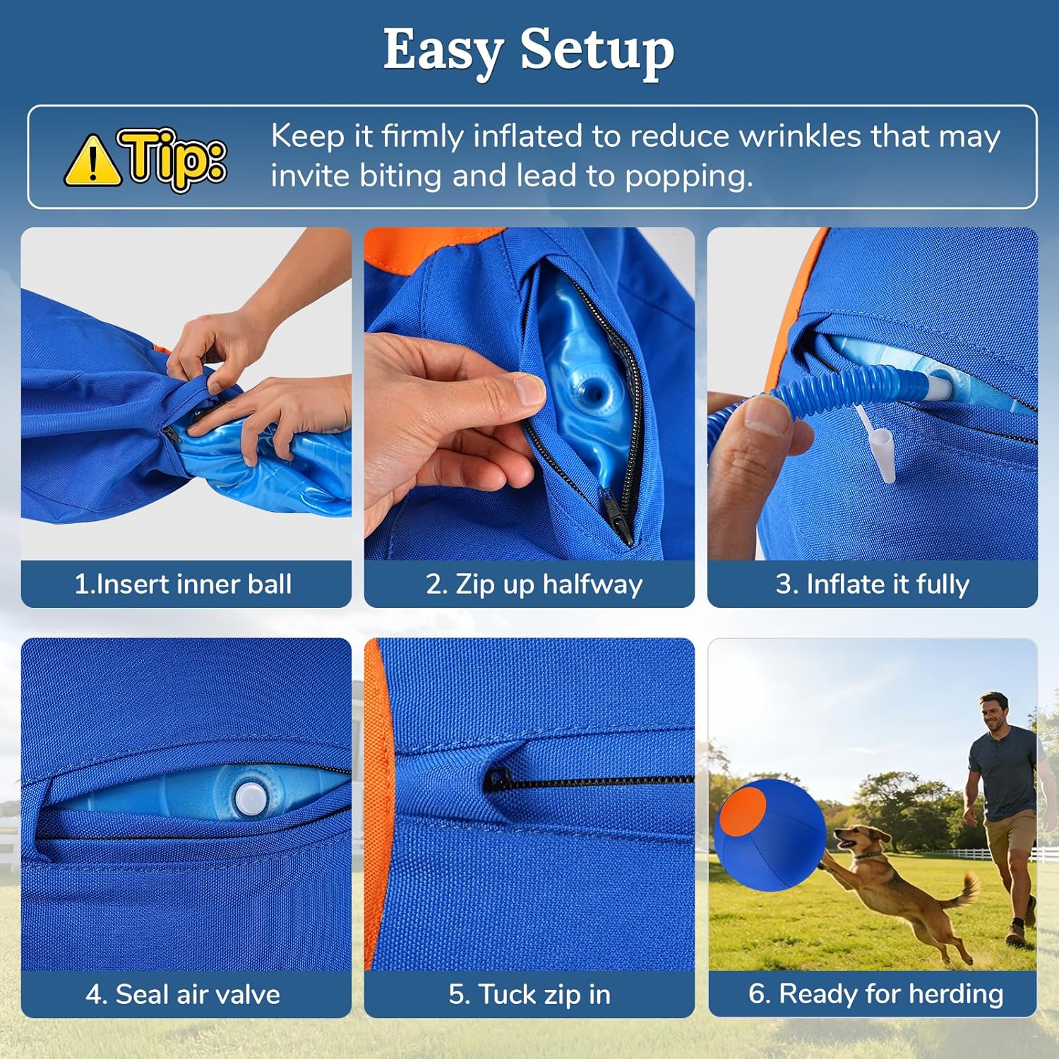 Herding Ball for Dogs Large, Upgraded Durable 18" Dog Herding Ball for Australian Shepherd, Collie Horse Ball for All Breeds, Herding Dog Toys Indoor Outdoor Play Exercise (Blue-Orange, M)