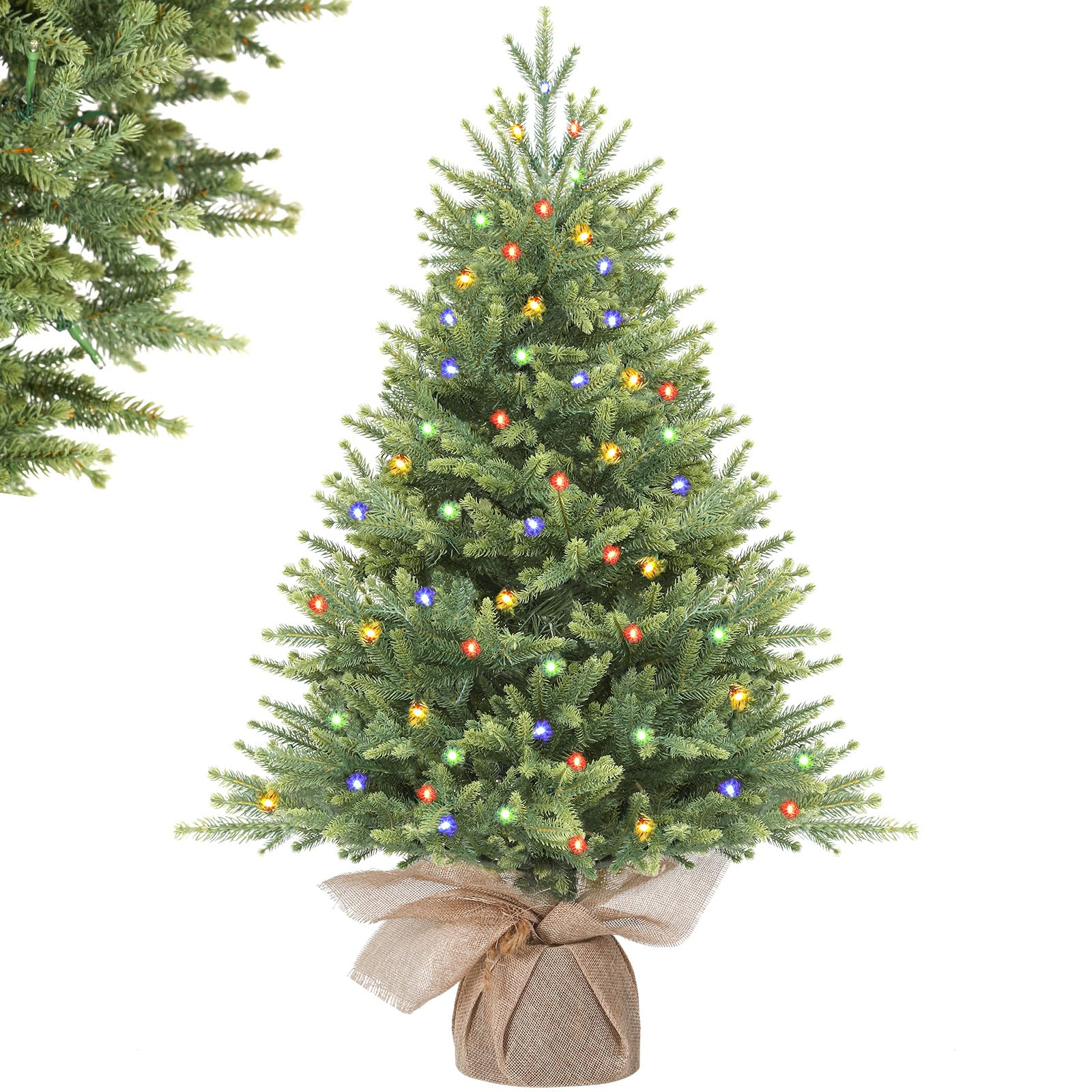Alupssuc 95 cm Árbol de Navidad Artificial Preiluminado, Puntas de Ramas de PE Tupidas y Naturales, Luces LED Premium 90, 12 Modos de Luz, Decoraciones Navideñas
