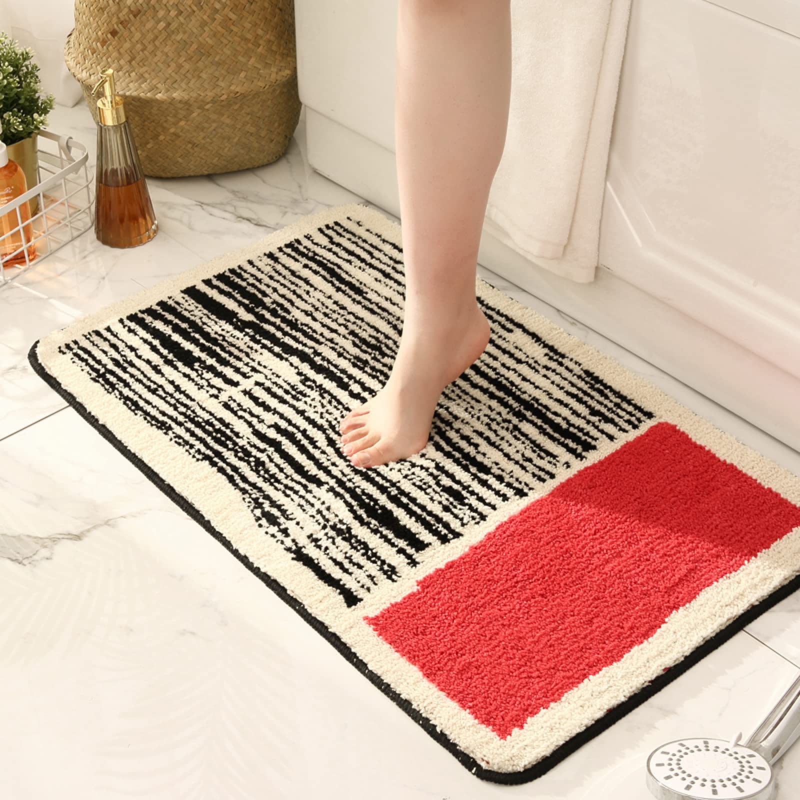 Alfombra Baño Rojo Negro Beige Alfombrilla Baño Microfibra Alfombra De Baño Agua Súper Absorbente Alfombras Baño Gruesa Felpudo Entrada Casa Antideslizante Suave Felpudo 50x80cm