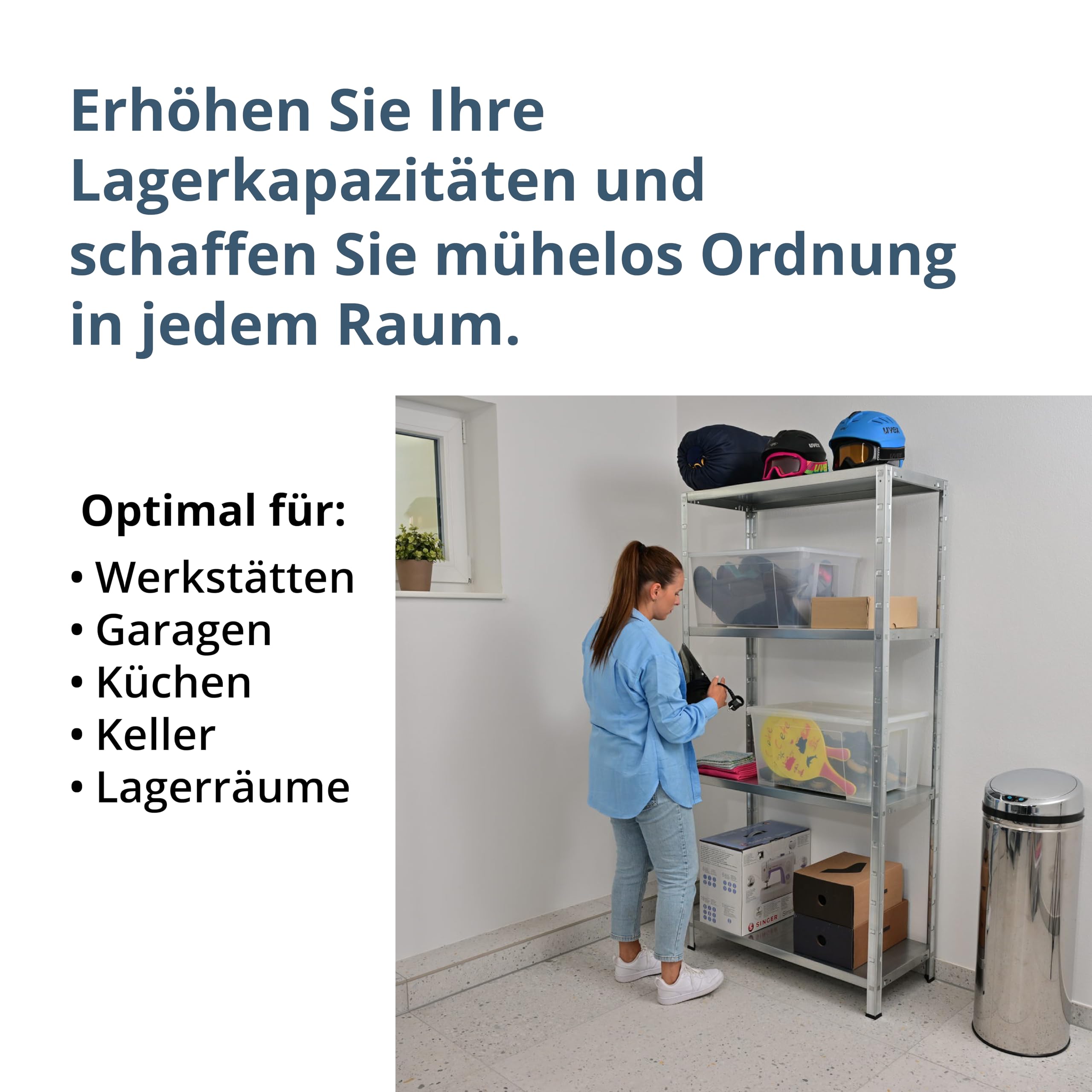 SCHULTE Regalwelt Steckregal mit 4 PowerMAX Fachböden, 65 kg Tragkraft, 180x90x40 cm (HxBxT), verzinkt (Lagerregal, Werkstattregal, Kellerregal, Garagenregal, Metallregal