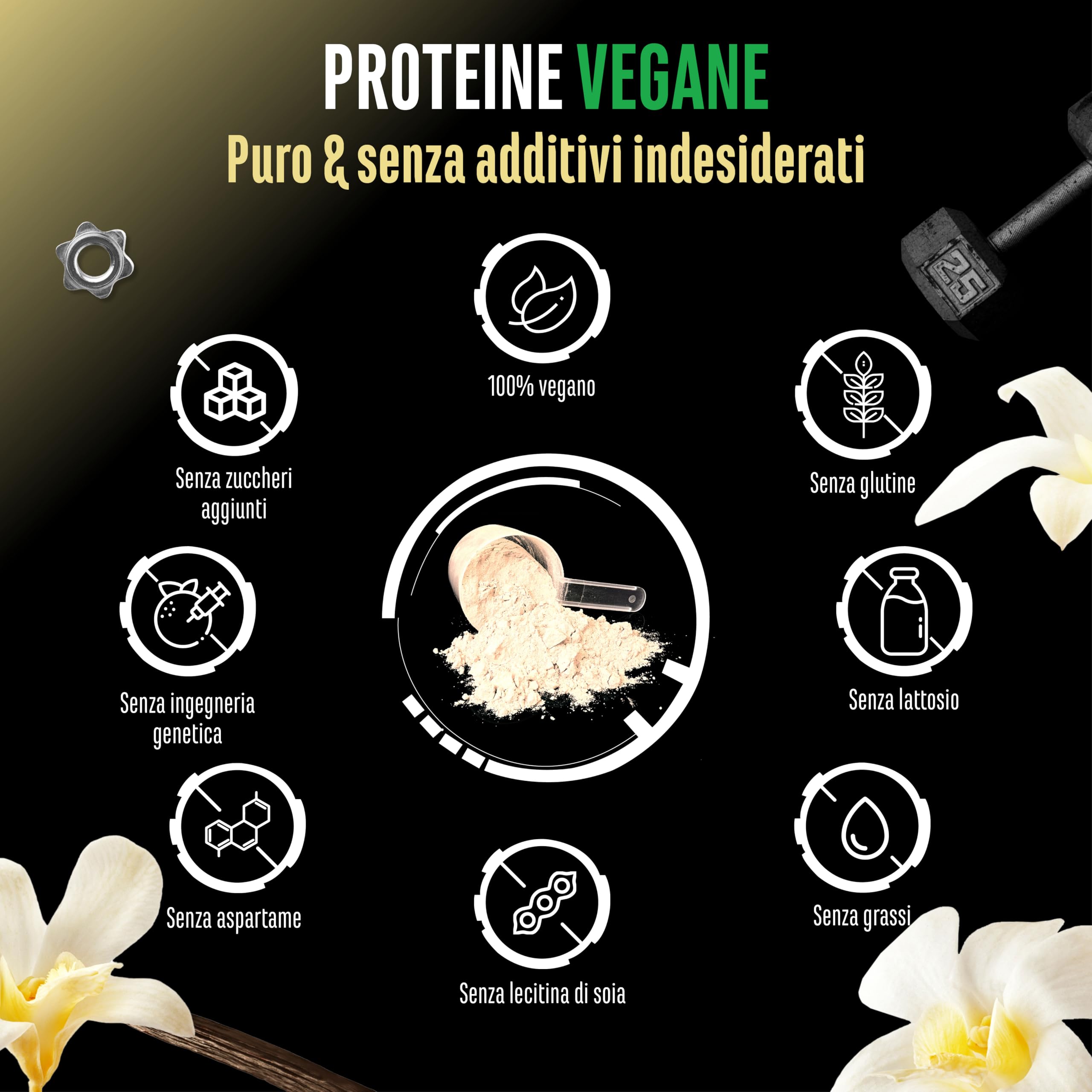 Proteine vegane in polvere - Proteine vegetali da piselli, riso, mandorle e canapa - Senza soia - Deliziose e cremose - (750 g, vaniglia)