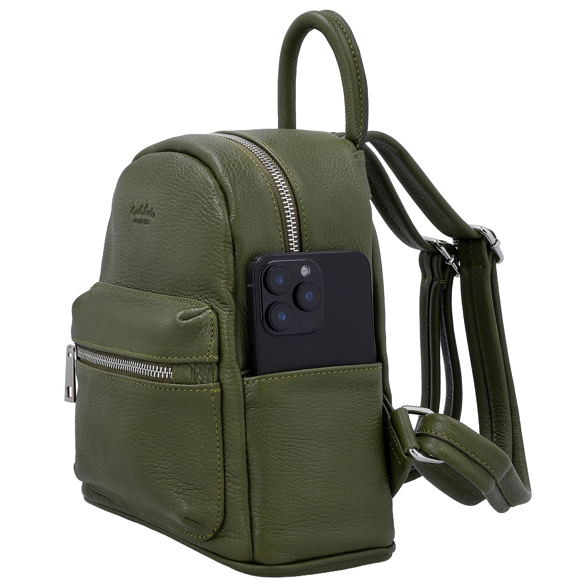 Gusti Leder Stine Rucksack, 10x26x29 cm, Dunkelgrün, Damen, Rindsleder, mit Airtagfach, Made in India