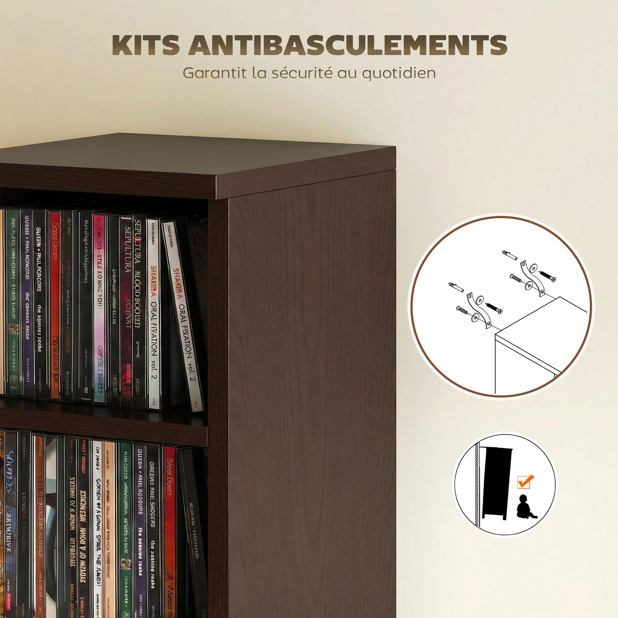 HOMCOM Set di 2 ripiani a colonna armadio CD-DVD 6 + 6 scomparti 21 x 22,5 x 88,5 cm capacità max. 204 CD Marrone