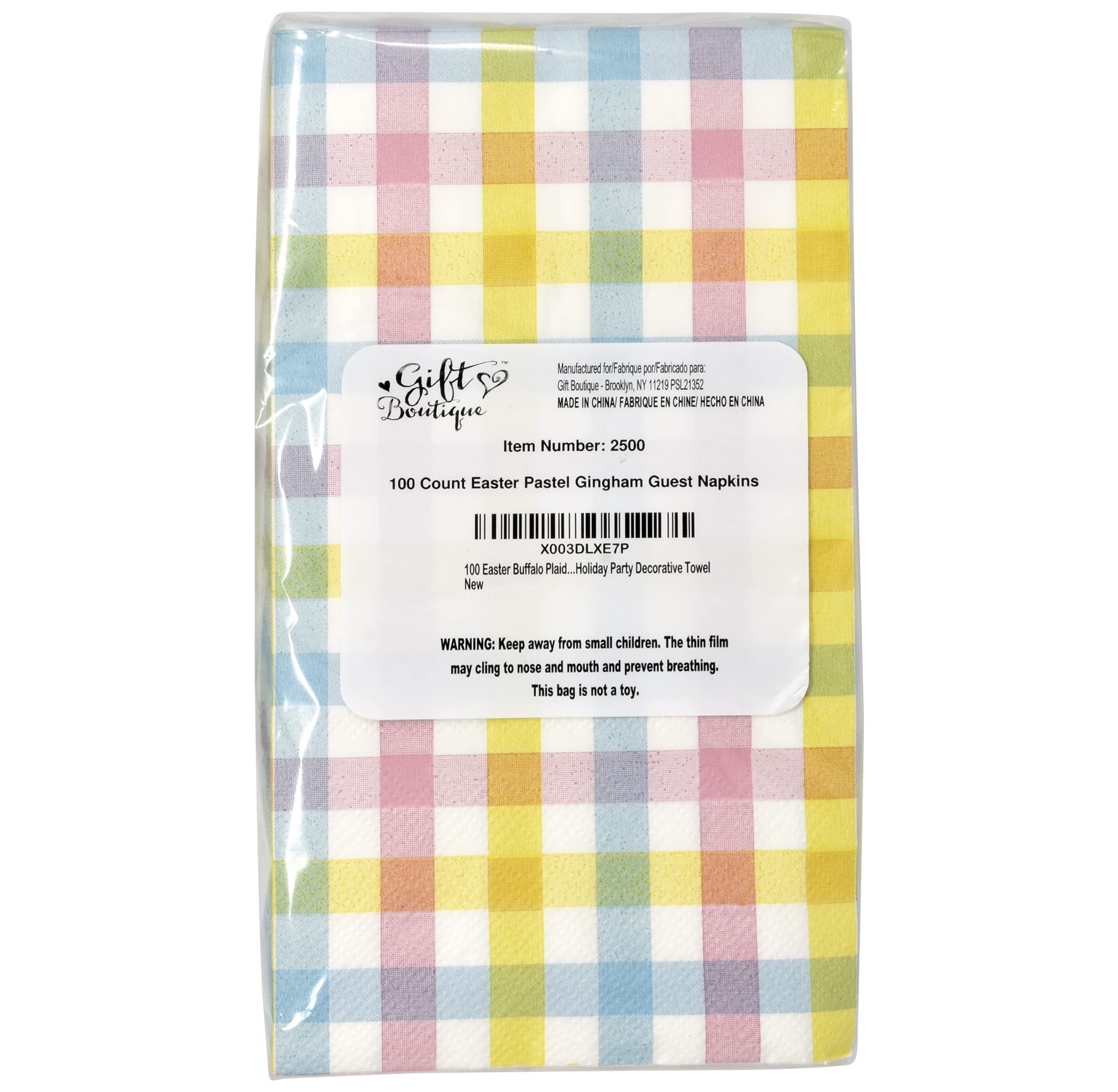 100 Pack Easter Buffalo Plaid Guest Napkins - Pink Blue Yellow Pastel Checkered Disposable Paper Hand Towels