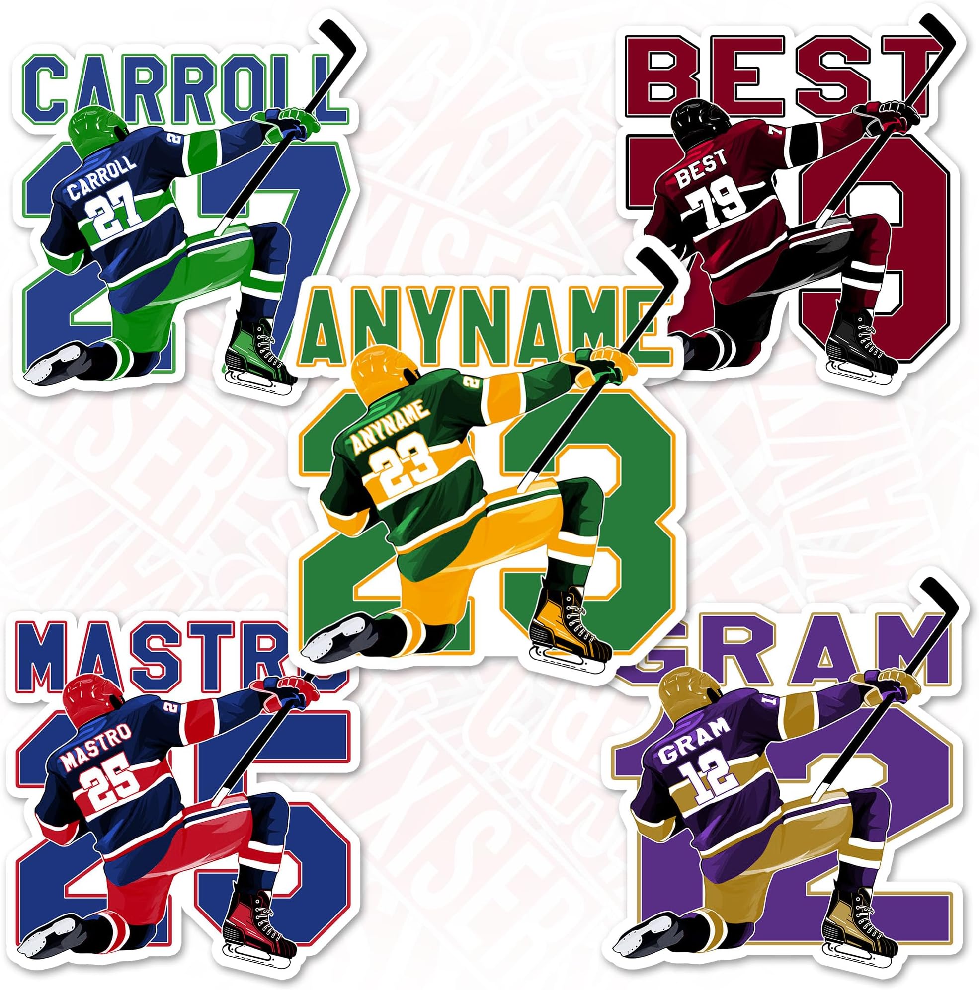 Custom Ice Hockey Decal Stickers Personalized Hockey Name Number Player Stickers Team Sport Waterproof Die-Cut Vinyl Laptop Sticker, Water Bottle Sticker, Funny Car Birthday Gifts for Her Him
