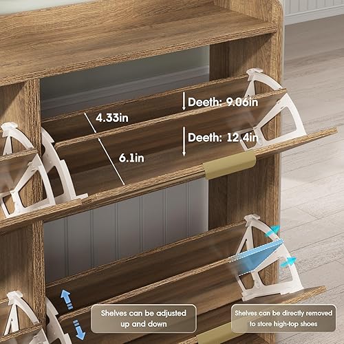 Miniatura 6 de Maupvit Gabinete grande de almacenamiento de zapatos de ratán con 4 cajones abatibles, organizador de zapatos independiente con patas de metal para