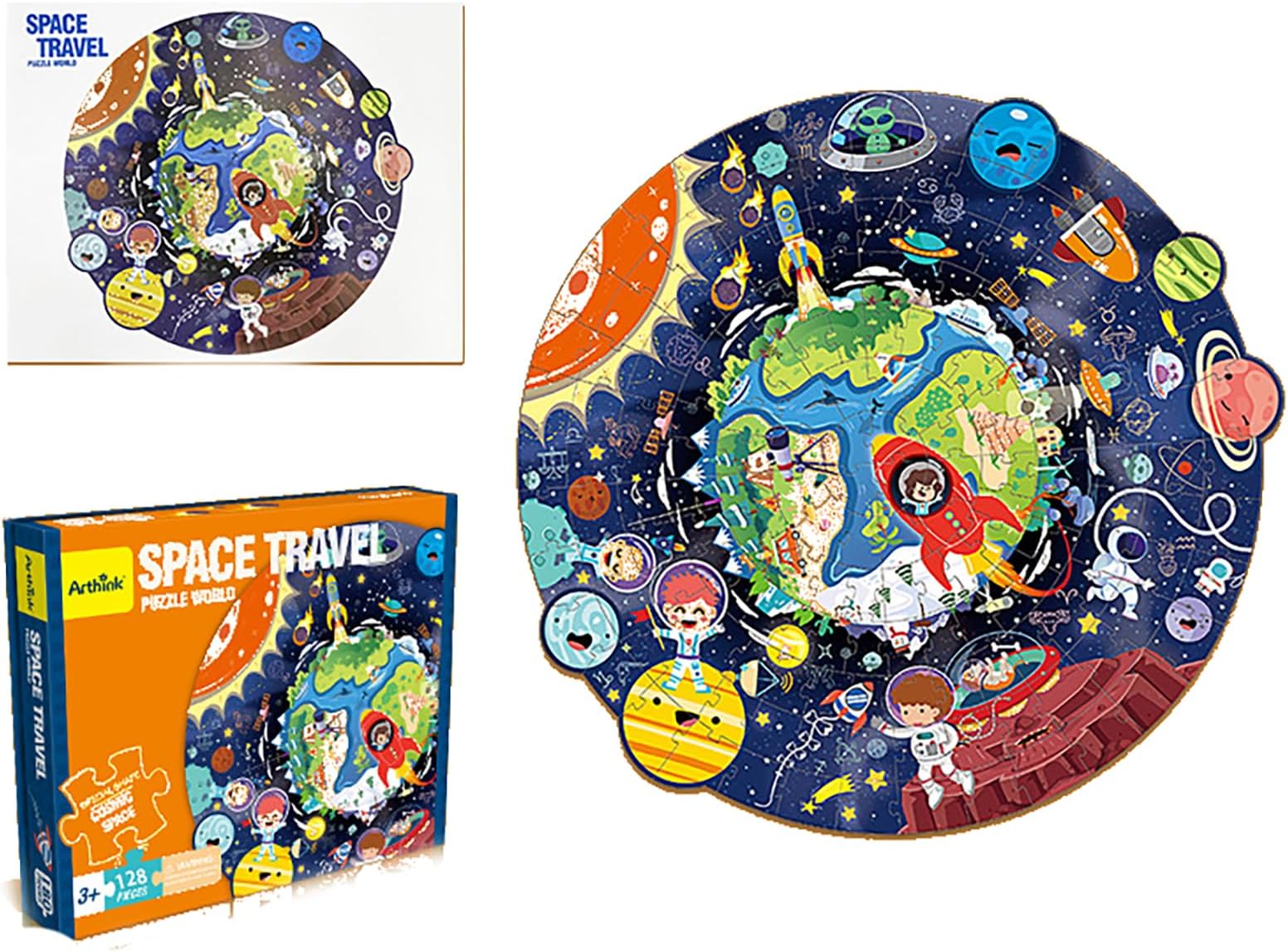 AM ANNA 128 Pieces Solar System Round Large Jigsaw Puzzles for Kids Ages 3-5, Floor Puzzle Preschool Toys, Floor Puzzles for Kids Ages 3-8, Birthday Gifts for Boys and Girls(Solar System)