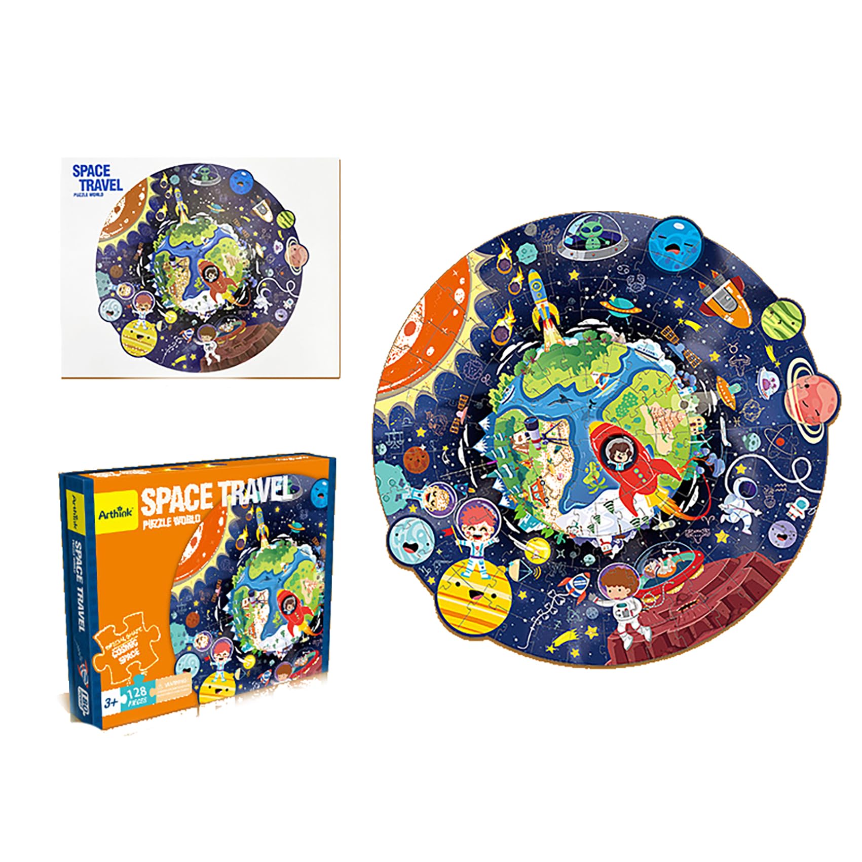 AM ANNA 128 Pieces Solar System Round Large Jigsaw Puzzles for Kids Ages 3-5, Floor Puzzle Preschool Toys, Floor Puzzles for Kids Ages 3-8, Birthday Gifts for Boys and Girls(Solar System)