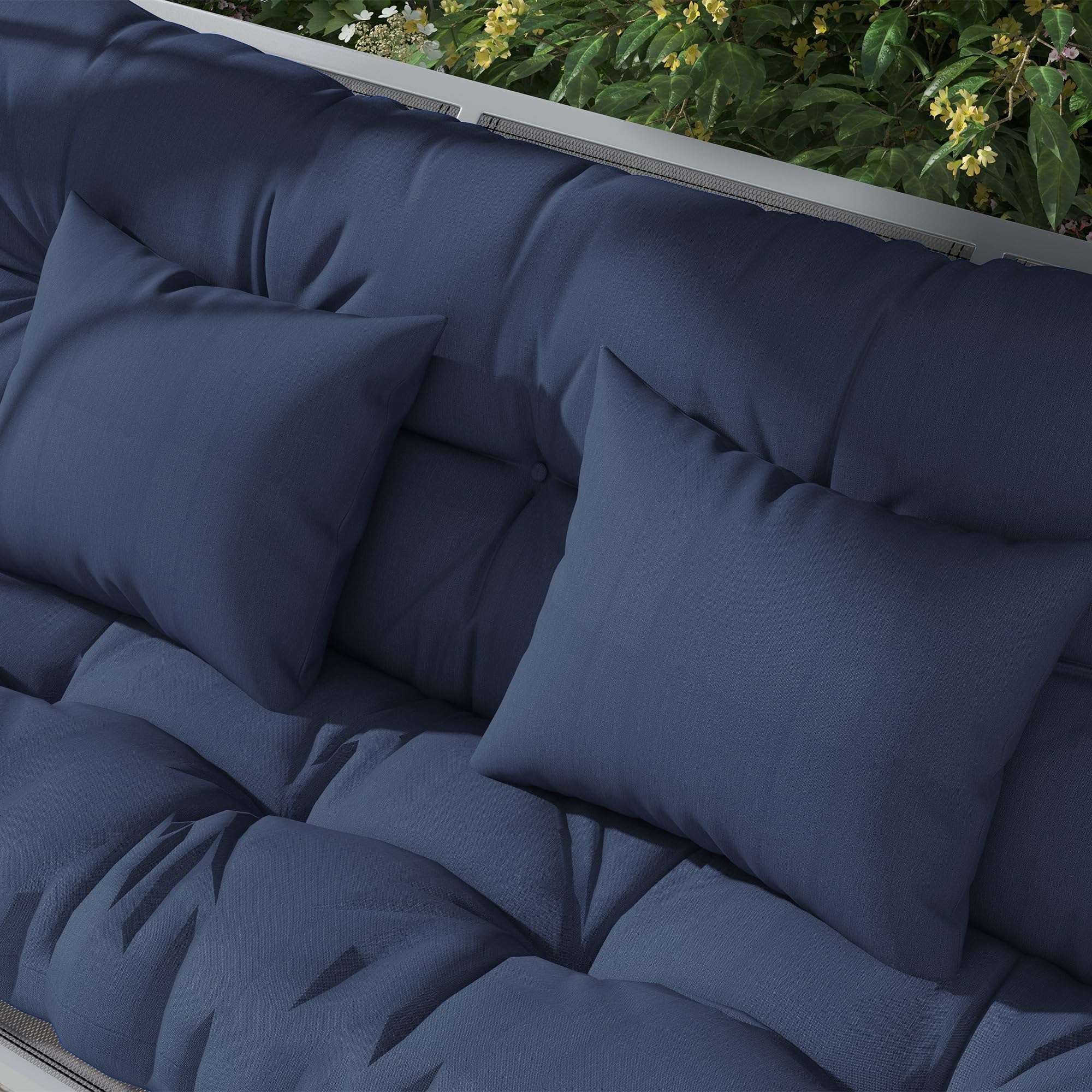 Outsunny Juego de 4 cojines de asiento, 150 x 50 cm, resistentes al agua, con lazos, diseño anudado, 10 cm de grosor, acolchado para columpio, cojín para asiento, para casa, jardín, sofá, azul marino