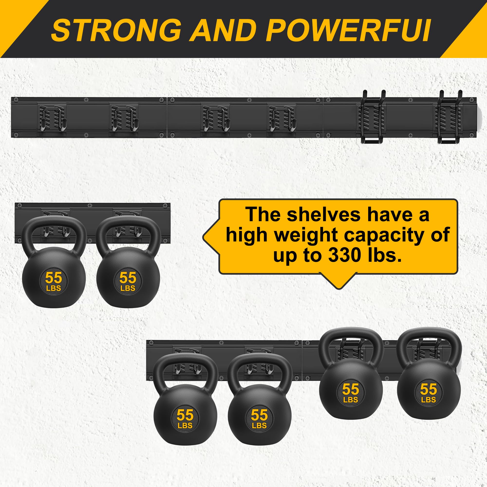 BakeBliss Garage Wall Tool Rack,Garage Organization, Garage Garden Tool Organizer Wall Mount, Heavy Duty Garage Storage Rack, Adjustable 9 pcs Wall Hook for Yard Tool Organizer