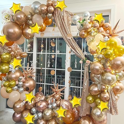 Miniatura 7 de Globos de estrella dorados, 50 globos de estrella de PSKJATIN de 5 pulgadas, pequeños globos de estrella dorada de Mylar para decoraciones de fiestas