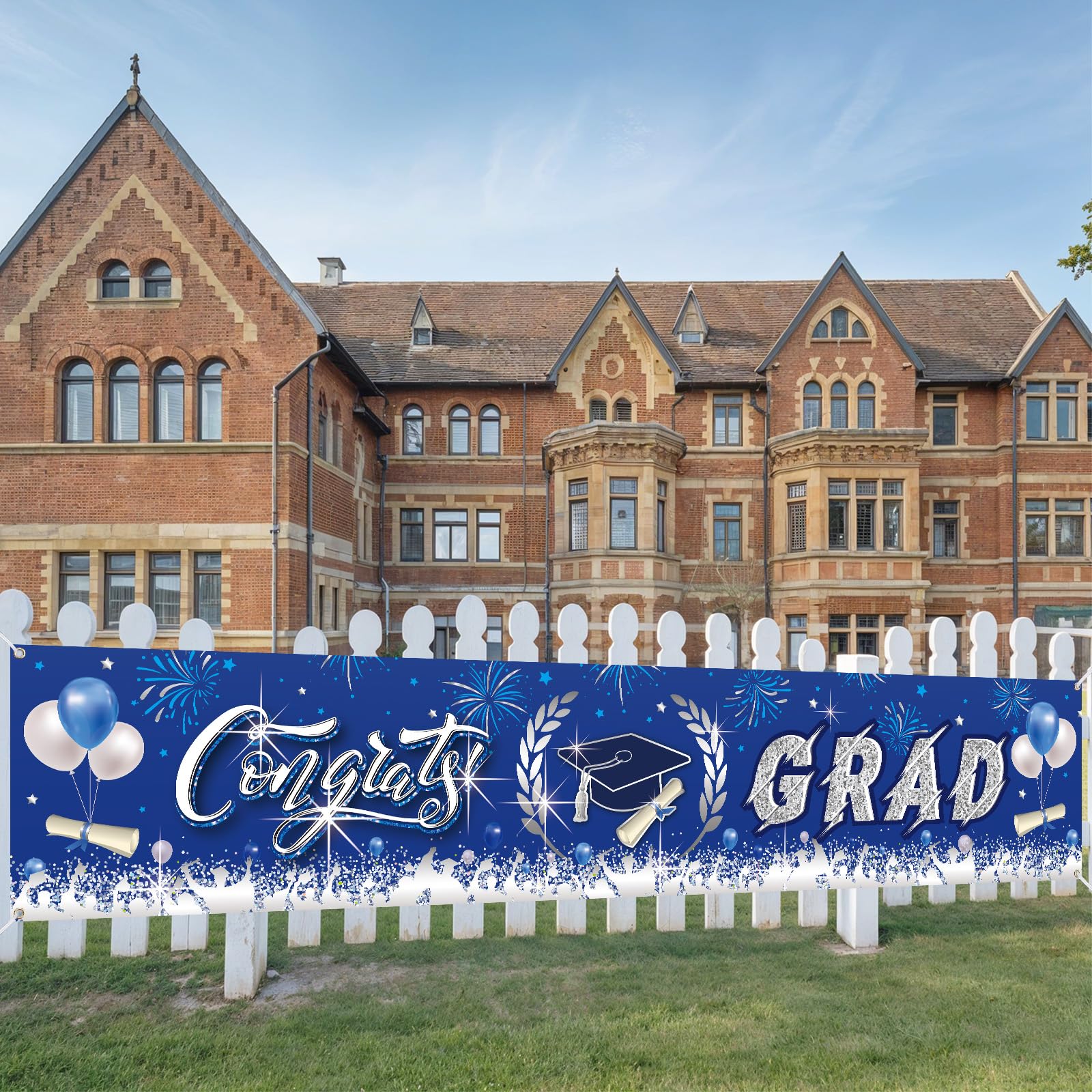 Graduation Decorations, Graduation Banner 2026, Blue and Silver Banner, Large Class of 2026 Party Decoration