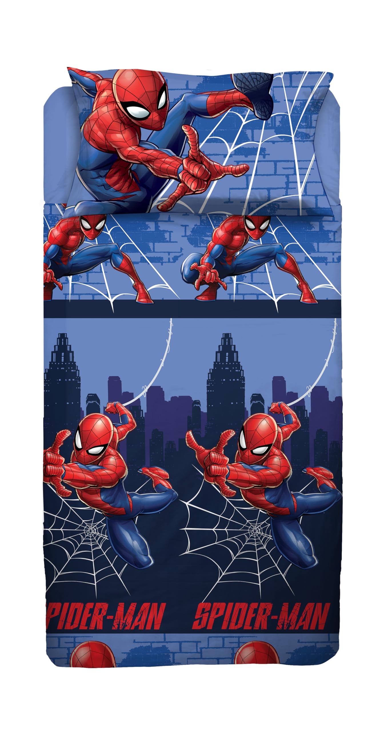 Spiderman Single Bed Sheet Set, Disney Single Bed Set, Top Sheet, Fitted Sheet, Pillowcase, Blue, Marvel, Disney, 100% Cotton, Official Product